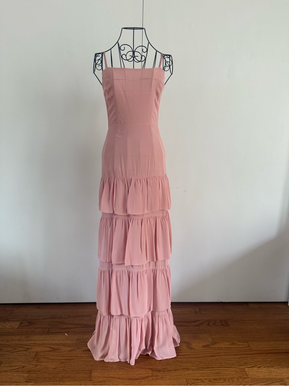 Reformation Foxglove Dress Tiered Spaghetti-Strap Maxi in Blush Size 0 - Picture 2 of 12